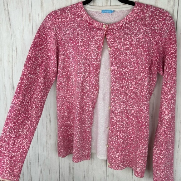 J. McLaughlin pink and white spotted cardigan sweater XS - Picture 2 of 6